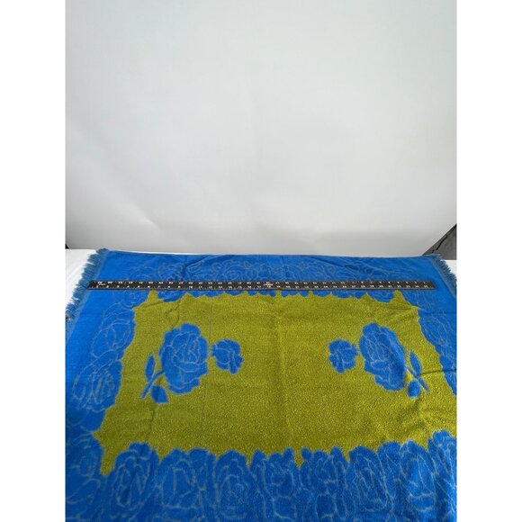 VTG Tastemaker Mohawk Bathroom Towel Roses Avocado Green & Royal Blue Retro - Picture 6 of 6